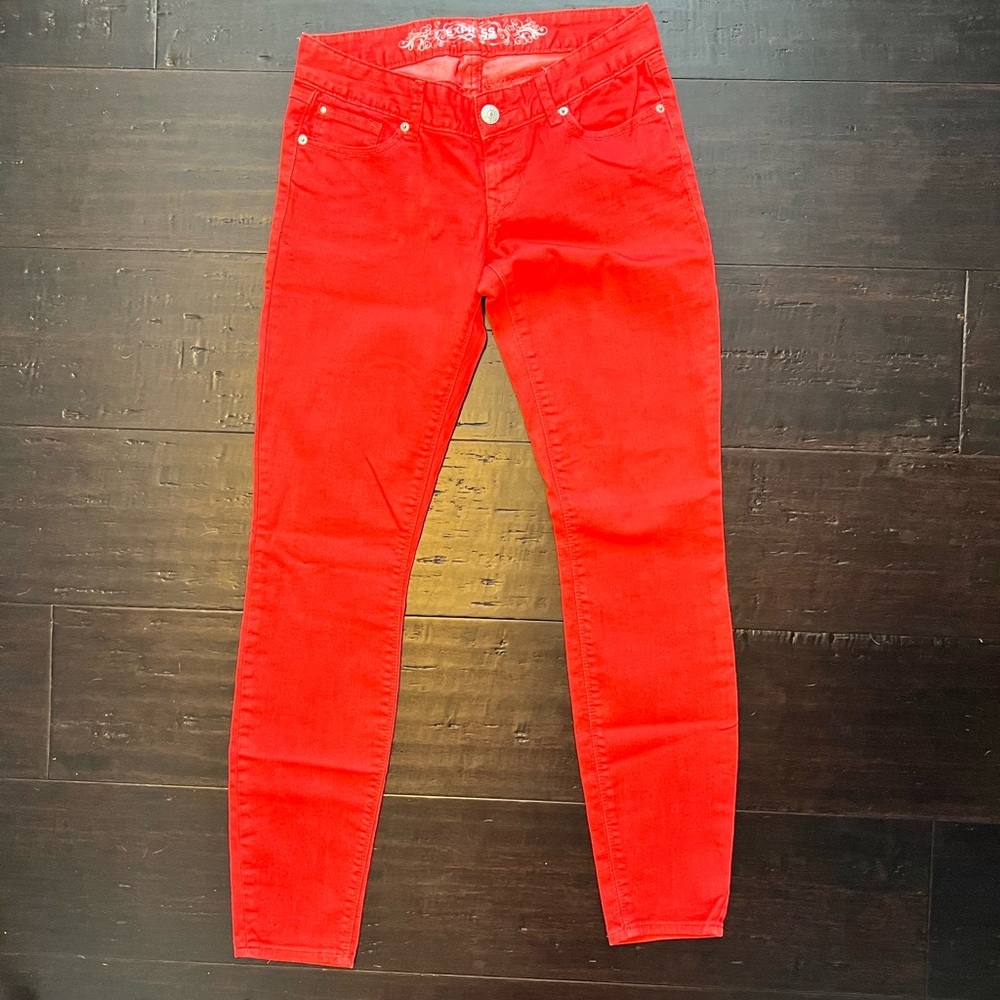 Express low-rise red skinny jeans. Size 4